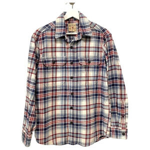 Red Head Mens Flannel Shirt Size M  Long Sleeve Button Down beige/ blue/ red